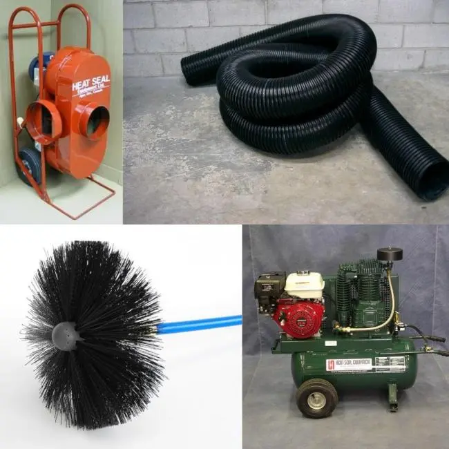 four air duct cleaning tools shown