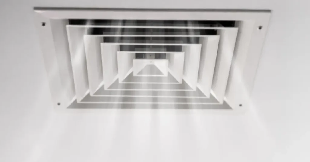 ceiling air vent cleaned and releasing fresh air after professional duct cleaning.